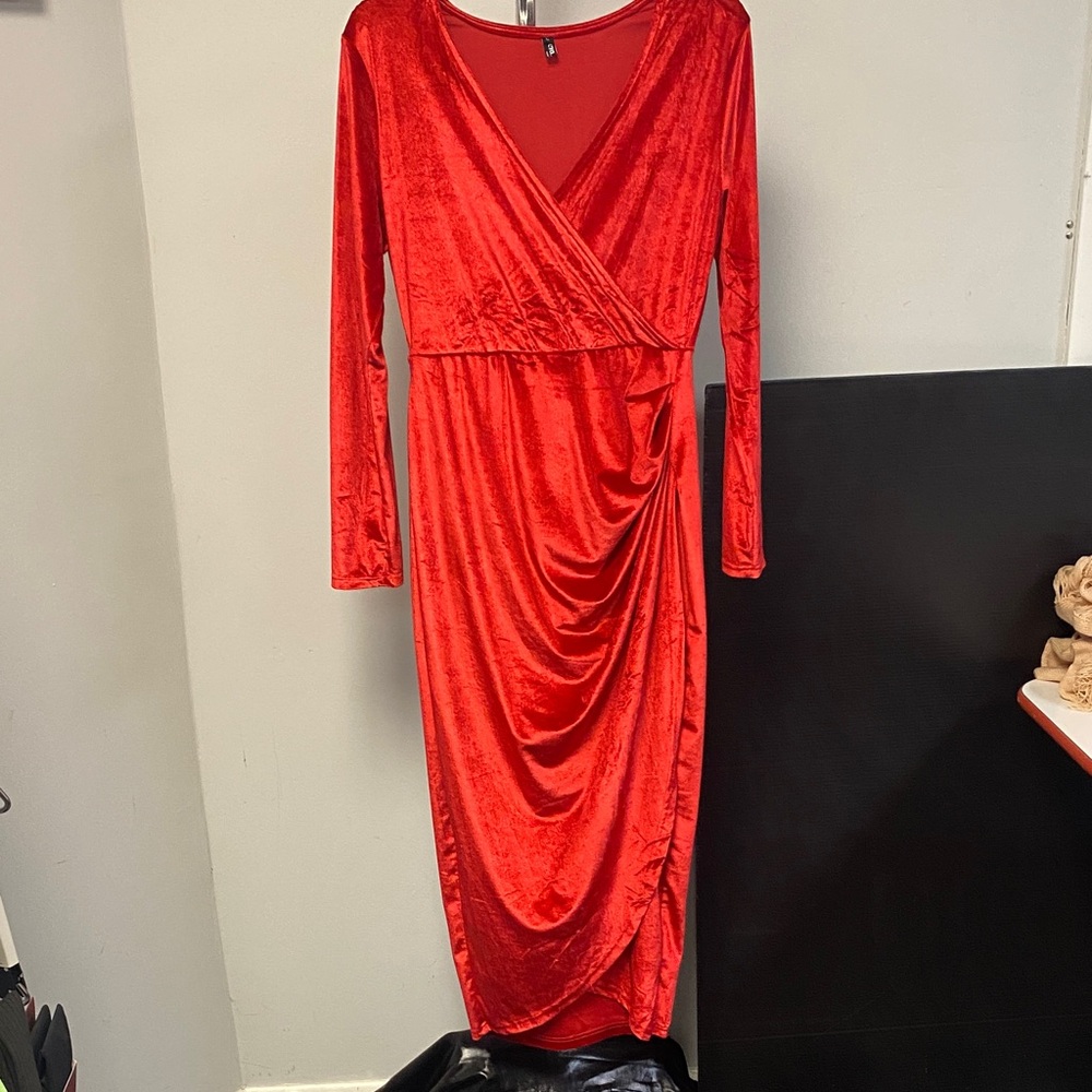 Elegant Red Velvet Wrap Dress